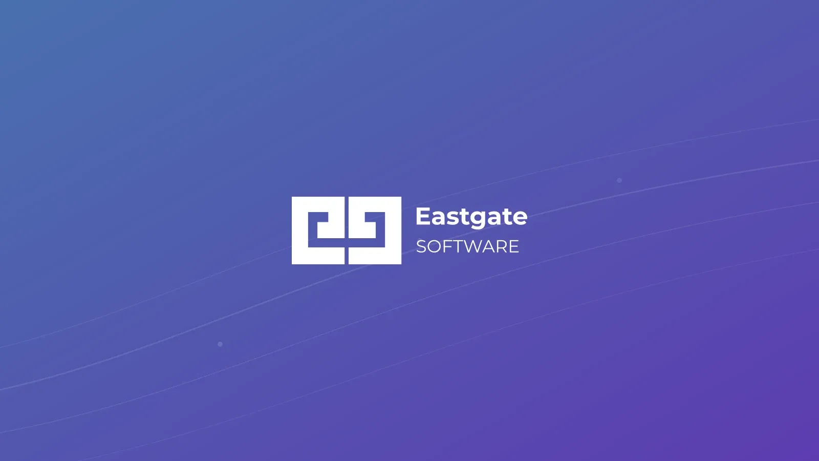 Eastgate Software-logo på gradientbaggrund med abstrakte vejlinjer